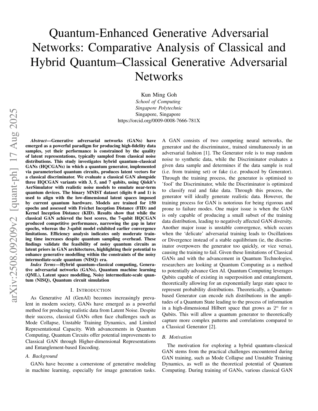 First page of the quantum-enhanced generative adversarial networks preprint.