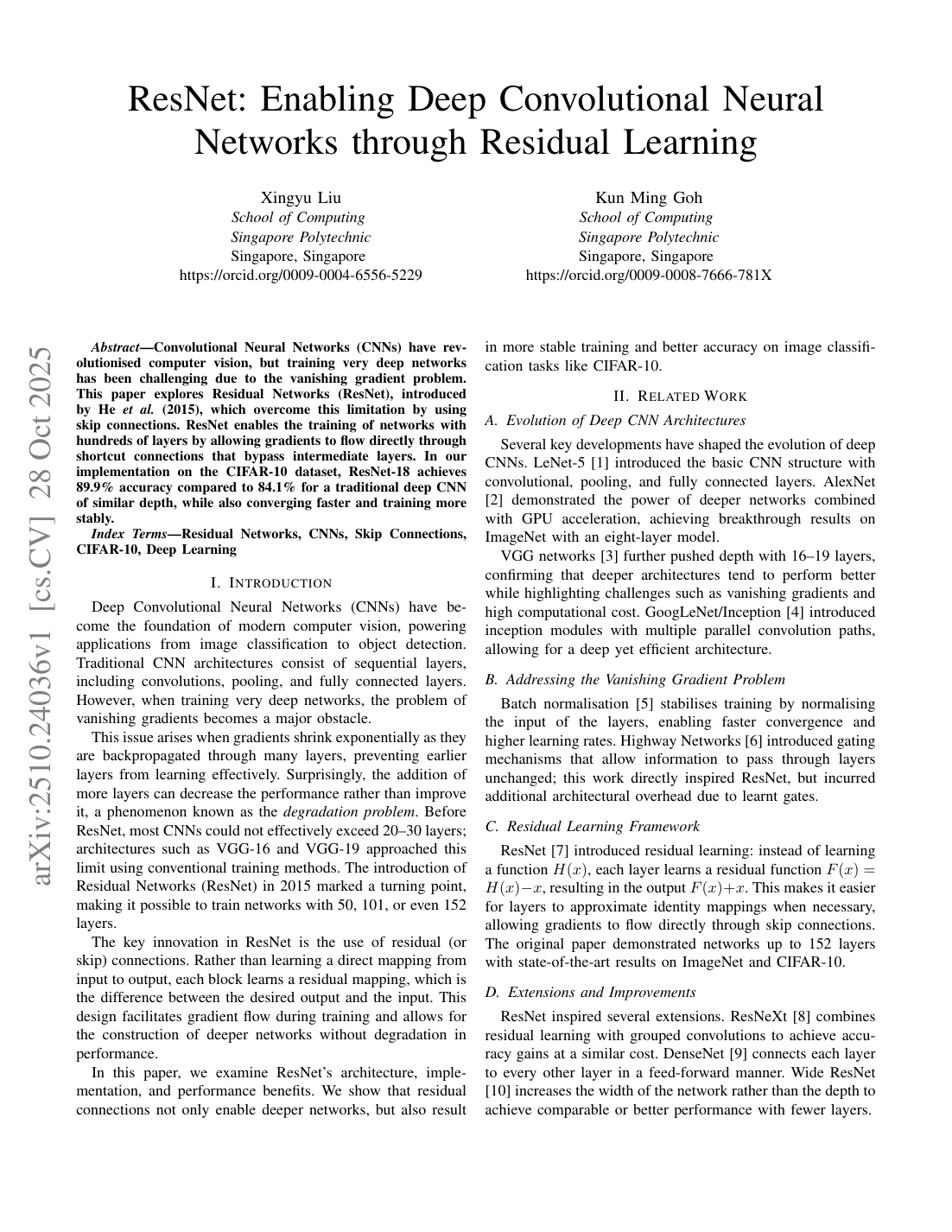 First page of the residual learning preprint.