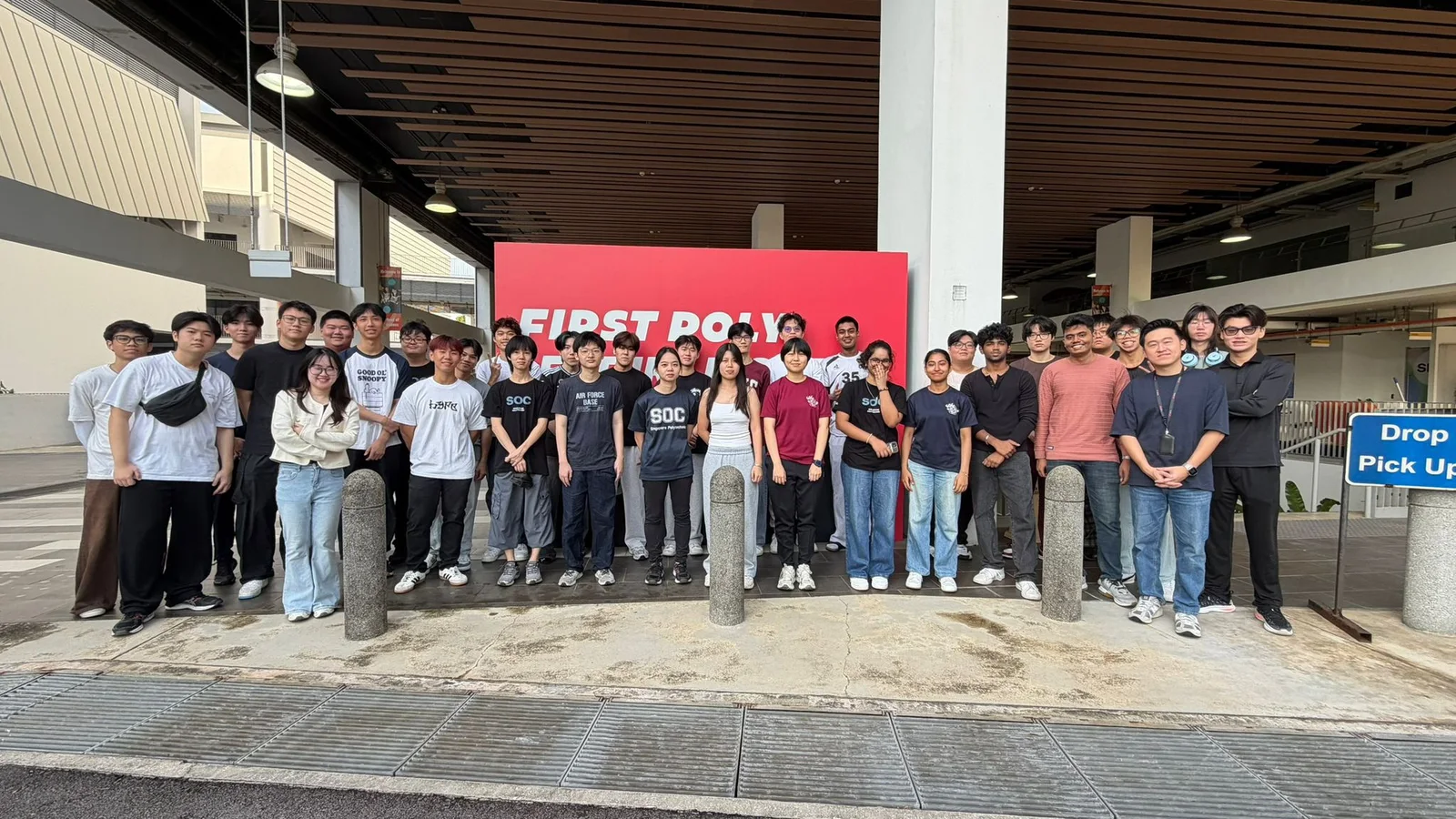 A group photograph on the Singapore Polytechnic campus.