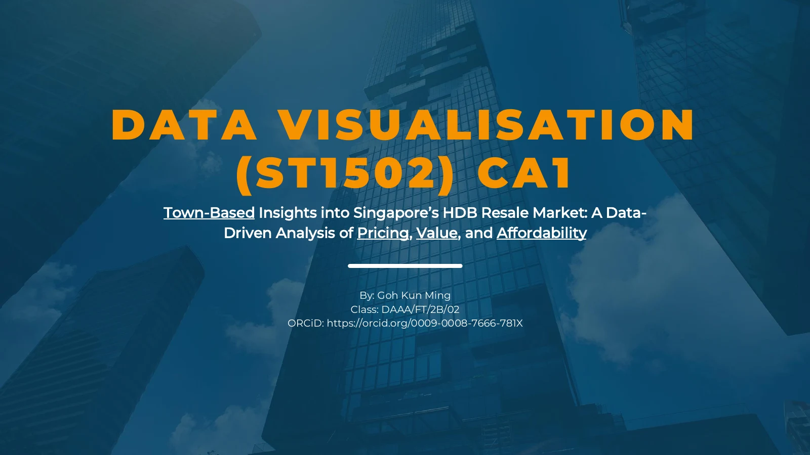 Title page of Goh Kun Ming’s town-based HDB resale market analysis presentation.